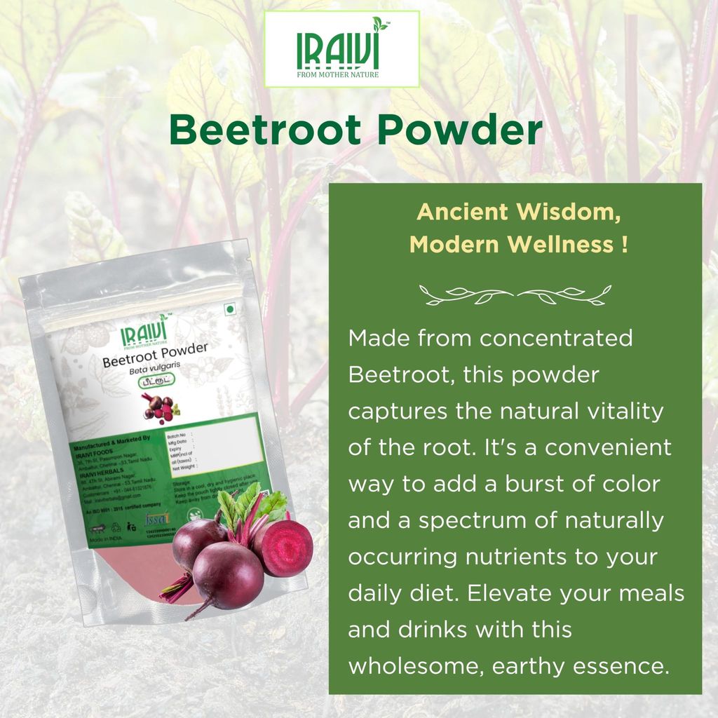 IRAIVI Premium Beetroot Powder 200g | 100% Pure Natural Chukandar Powder for Drinking | Face, Skin, Lips & Hair | Rich Antioxidants, Dietary Fiber, Vitamins & Minerals | Vibrant Superfood Wellness view 2