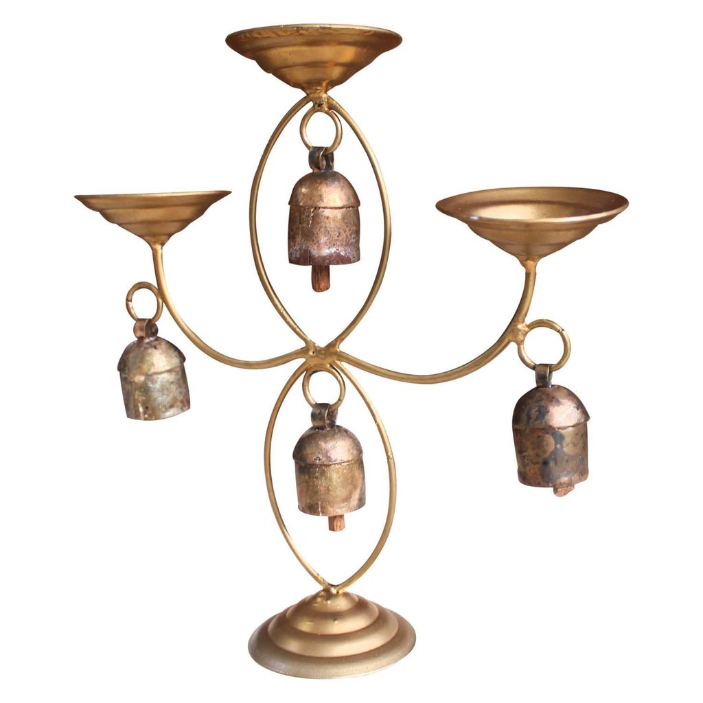 Garvi Gurjari (A Gujarat Govt Enterprise) Handmade Decorative Diya Stand Copper Bell(GGCHMCB02) view 2