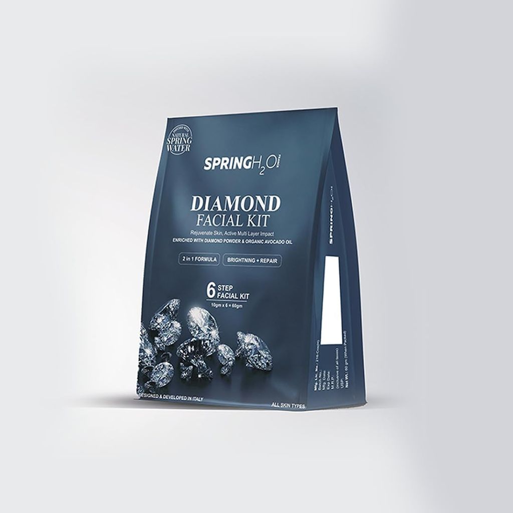 SPRING H2O Diamond Facial Kit 60g | 2-in-1 Brightening & Repair Formula | Enriched with Diamond Powder & Organic Avocado Oil | 6-Step Facial for Glowing Skin view 2