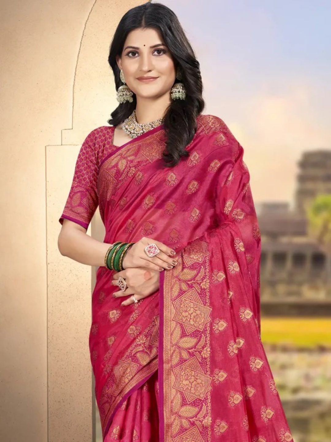 Pink Silk Saree view 2