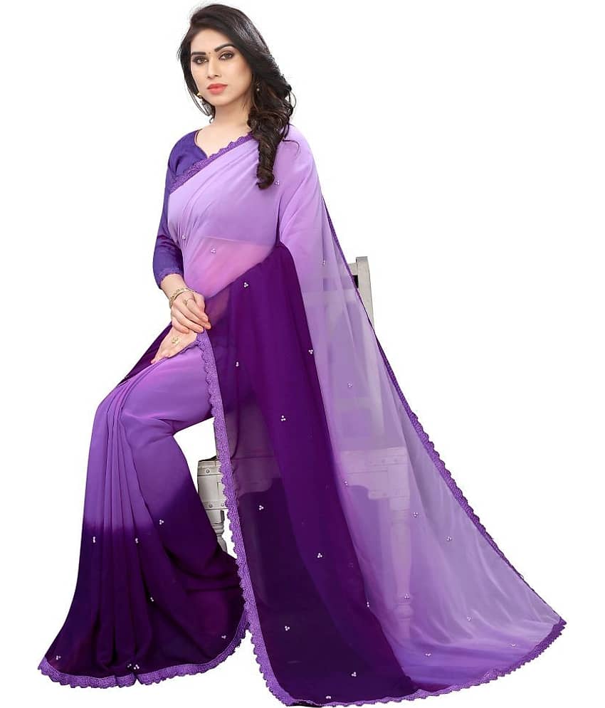 PRIHAL ART Georgette Solid Saree With Unstitched Blouse Piece ( Grey )