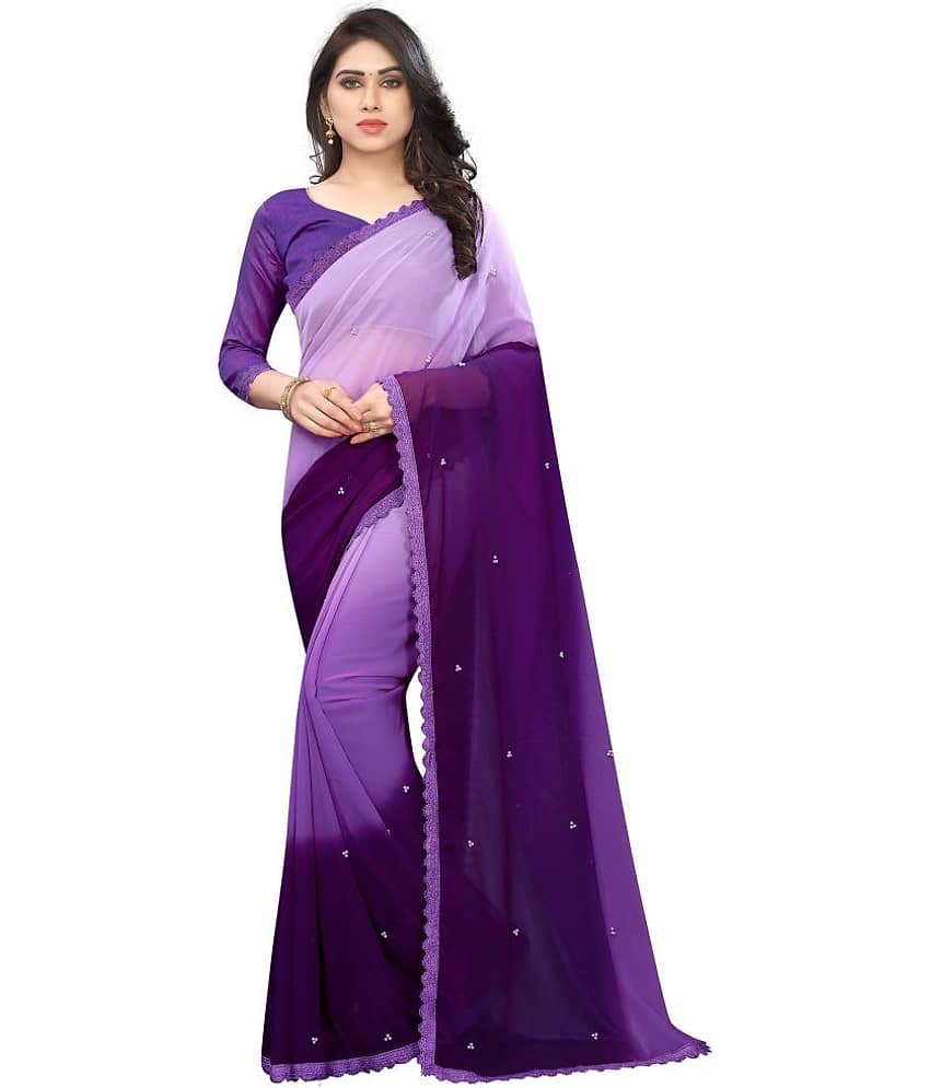 PRIHAL ART Georgette Solid Saree With Unstitched Blouse Piece ( Grey ) view 2