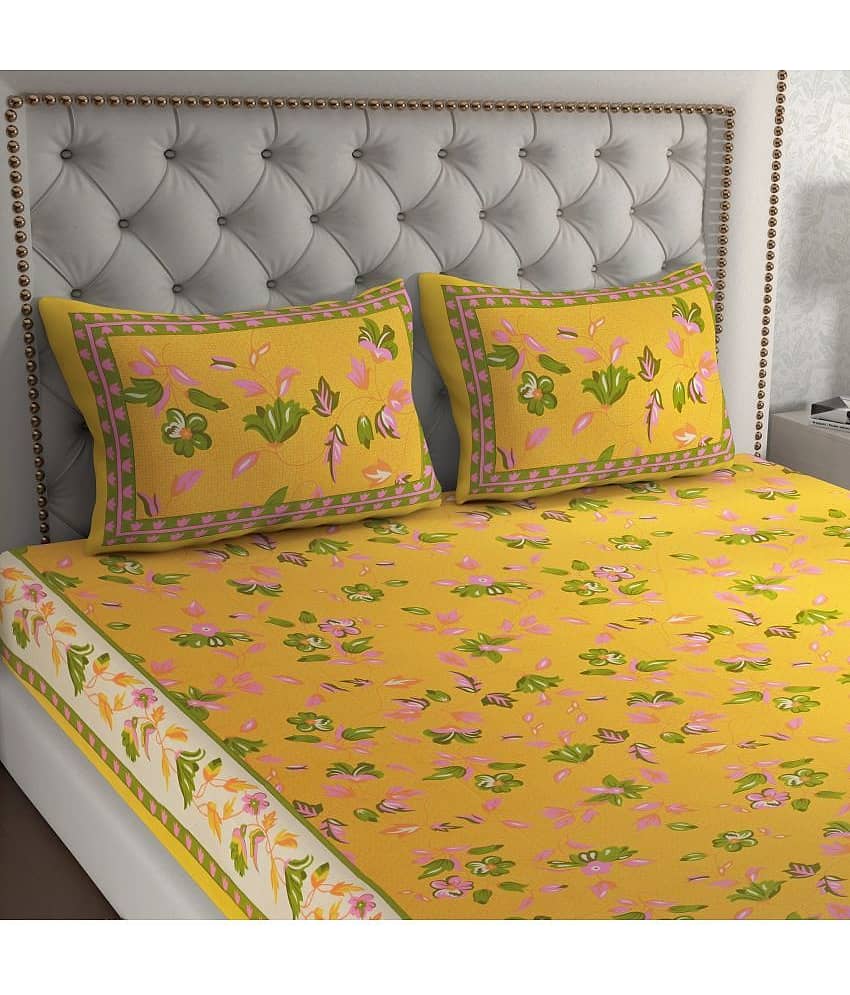 Cosito Cotton 1 Double Bedsheet with 2 Pillow Covers ( Yellow ) view 2