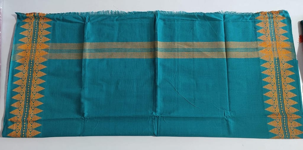 Green and gold traditional Indian Gamsa view 2