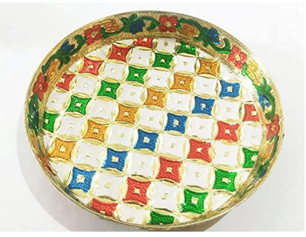 Ayushmann Presents Laddu Gopal ji ke Bartan/Pooja thali Small- 5 pcs Set - Multicolor Minna Bhog Thali with Glass, Bowl and Spoon view 2