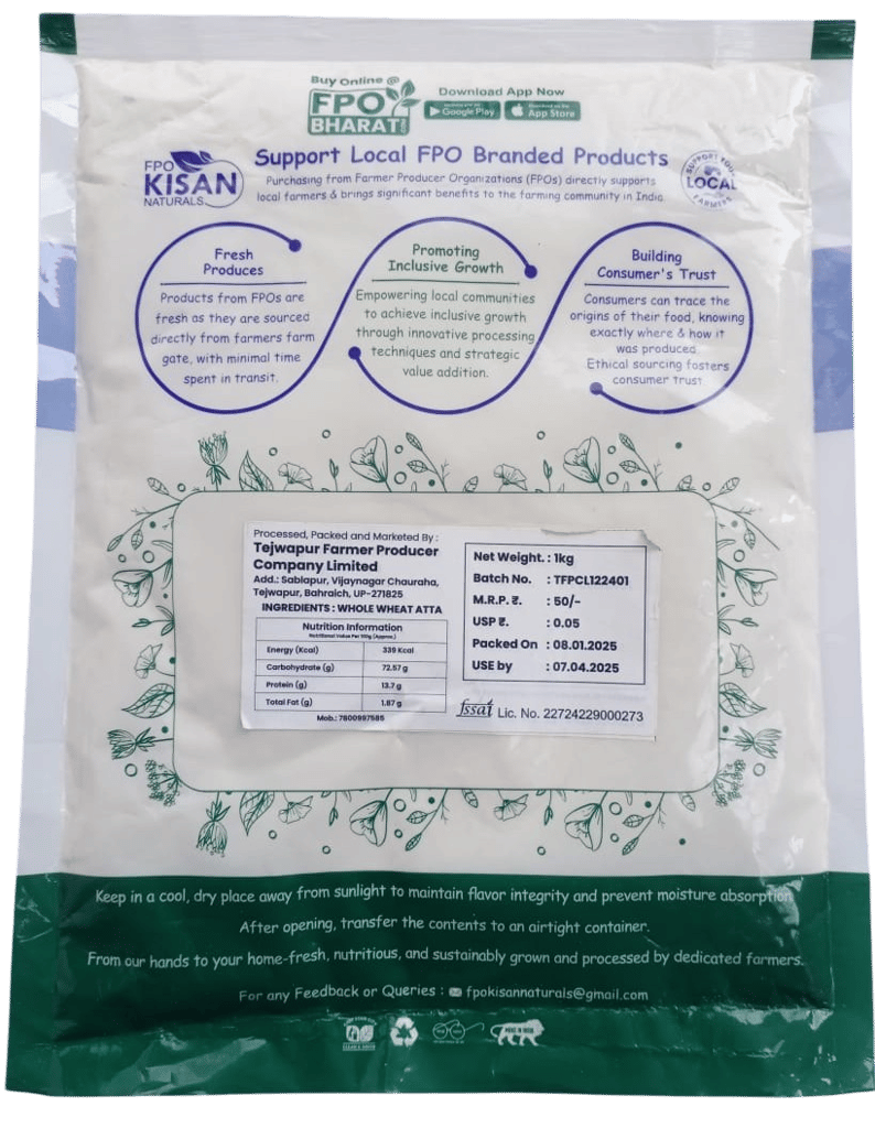 FPO Kisan Naturals Whole Wheat Atta - 1kg view 2