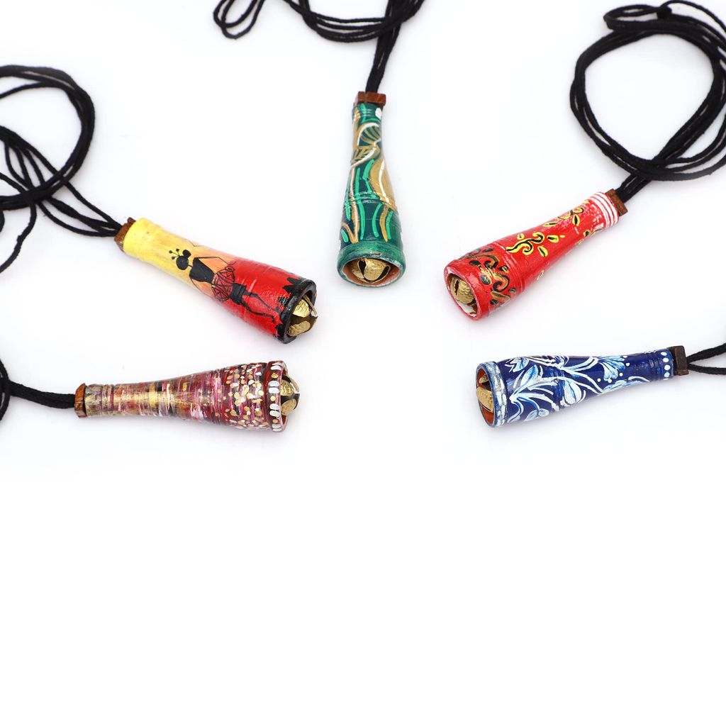 Le bijouxistic EKAM EK terracotta pendent with ghungroo in abstract colour and designs without earrings (single piece, any design or colour can be sent)