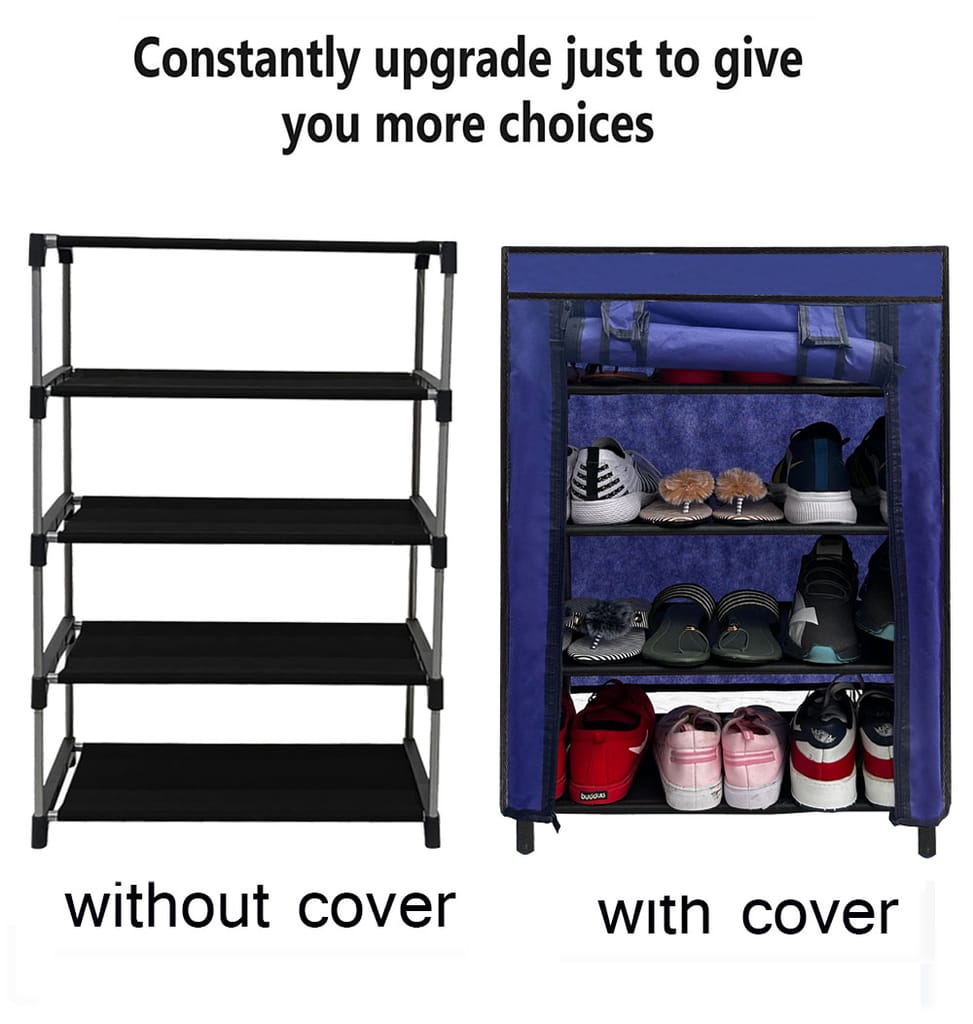 PHILOSHOP 4-Tier Metal Shoe Rack with Dustproof Cover – Black, Space-Saving Storage Organizer for Entryway view 2