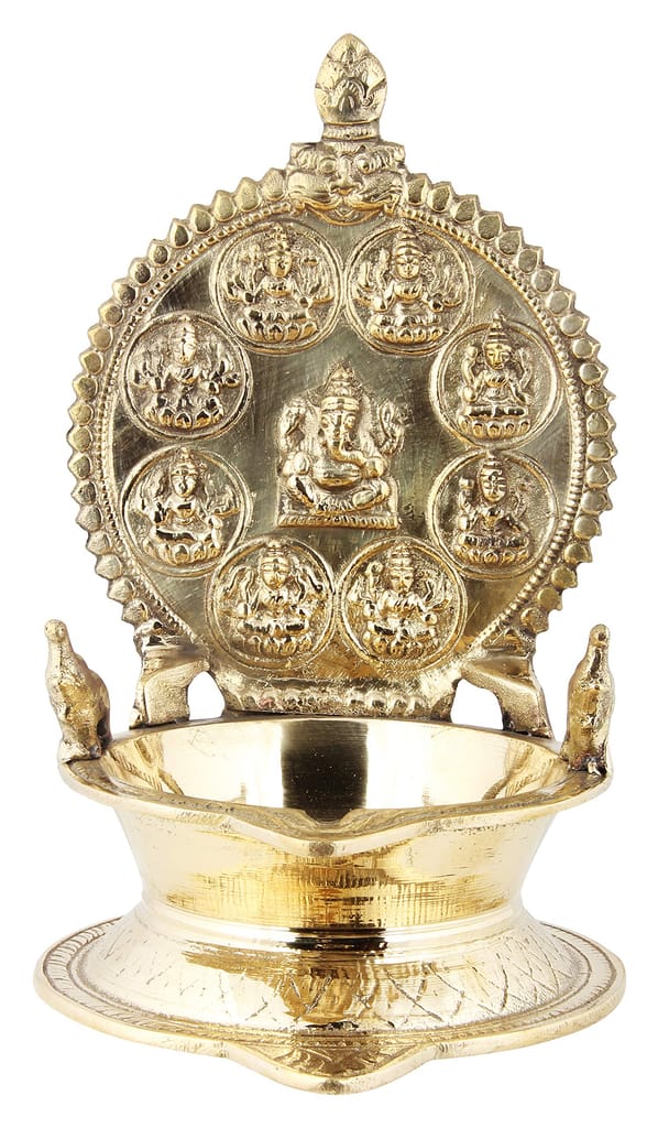 Poompuhar Brass Asta Lakshmi Oil Lamp (21 cm x 3 cm x 18 cm, Yellow) view 2