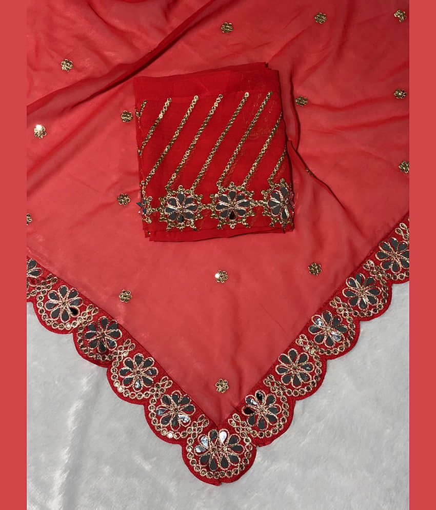 ofline selection Georgette Embroidered Regular Saree With Unstitched Blouse Piece ( Navy Blue ) view 2