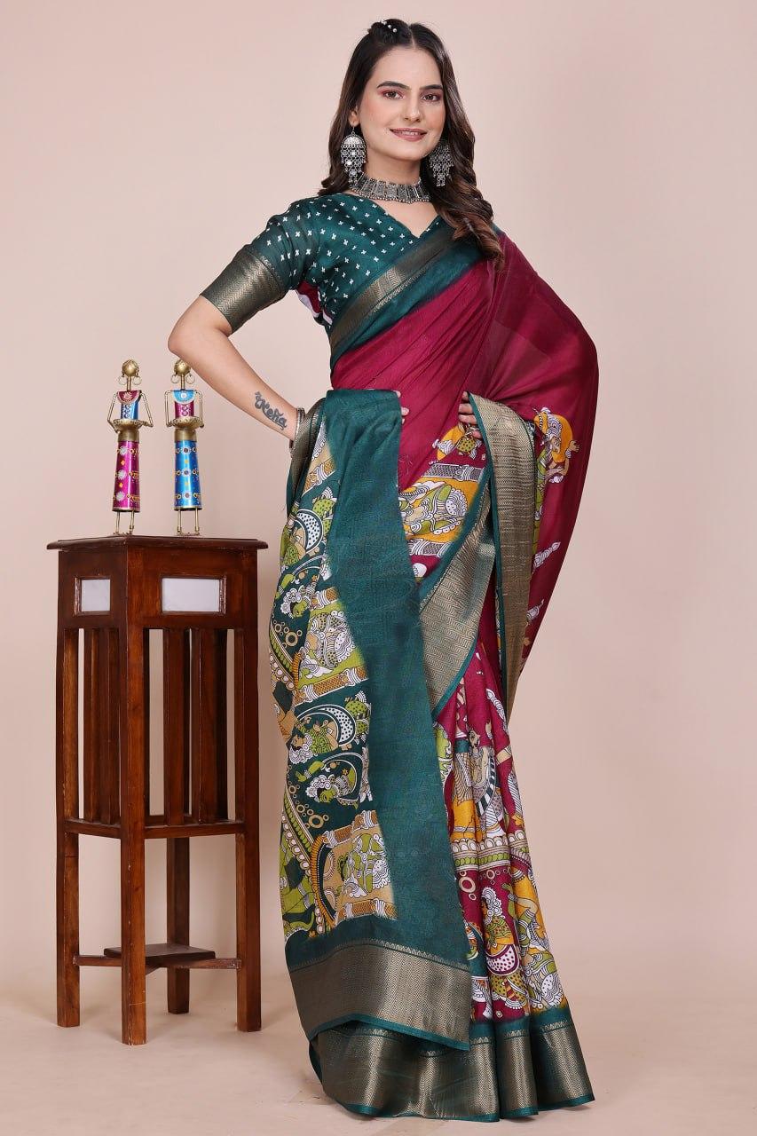 Dola Silk Kalamkari Saree view 2