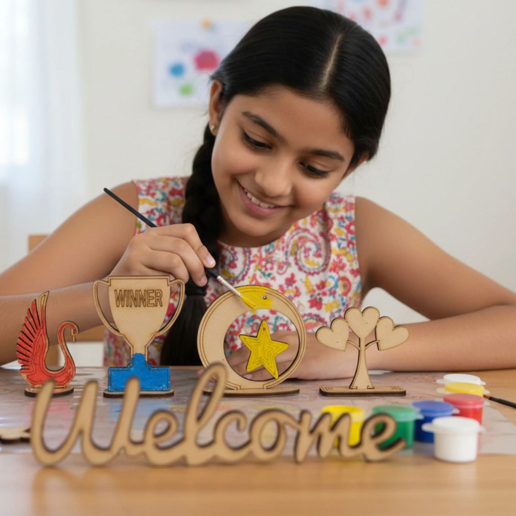 Wood Painting Kit with Pre-Cut Wooden Shapes – DIY Paintable Wooden Cutouts for Creative Art, Craft and Home Decoration