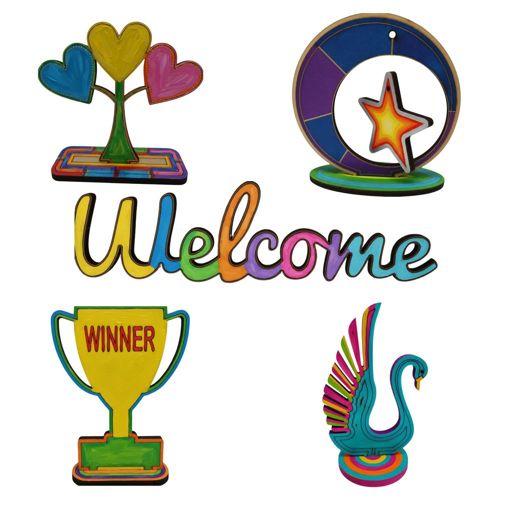 Wood Painting Kit with Pre-Cut Wooden Shapes – DIY Paintable Wooden Cutouts for Creative Art, Craft and Home Decoration view 2