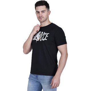 Life Dream Mens Black Embellished Cotton Blend Round Neck T-Shirt view 2
