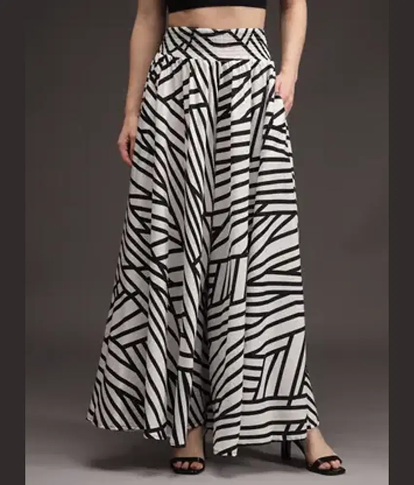 CHALODIA Women Rayon Printed Palazzos ( White ) view 2