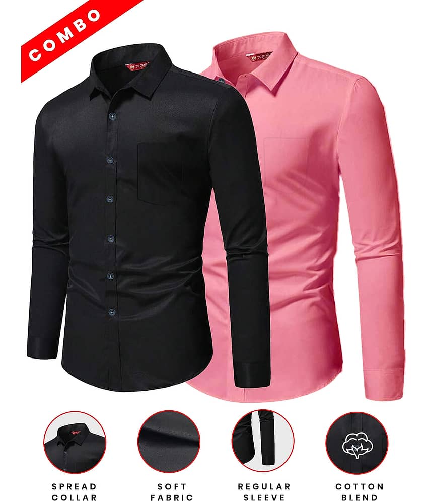 Yugnik Cotton Blend Slim Fit Full Sleeves Men's Formal Shirt - Navy Blue ( Pack of 2 ) view 2