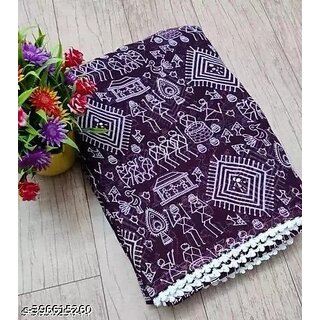Purple Colour Geomatric Print Saree With Blouse Piece view 2