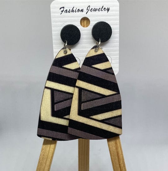 Black & White Abstract Print Wooden Drop Earrings