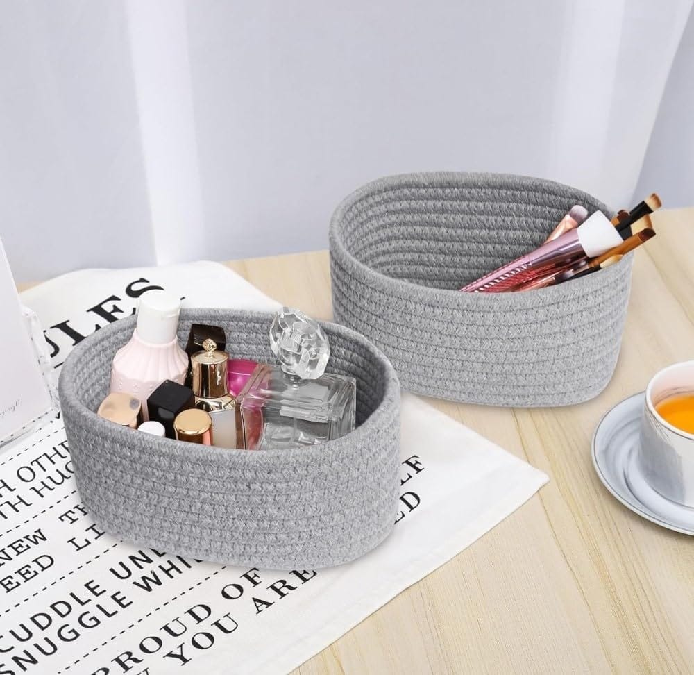 Generic Cotton 8x3 Inch Round 2 Set Bedside Organizer With Out Lid (Gray)-PID66374 view 2