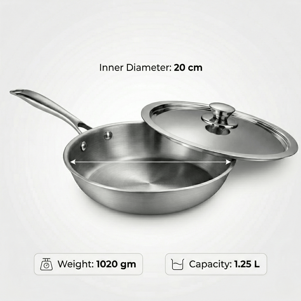 WEKTU Tri-Ply Frying Pan with SS Lid – Heavy Bottom Professional Cookware. view 2