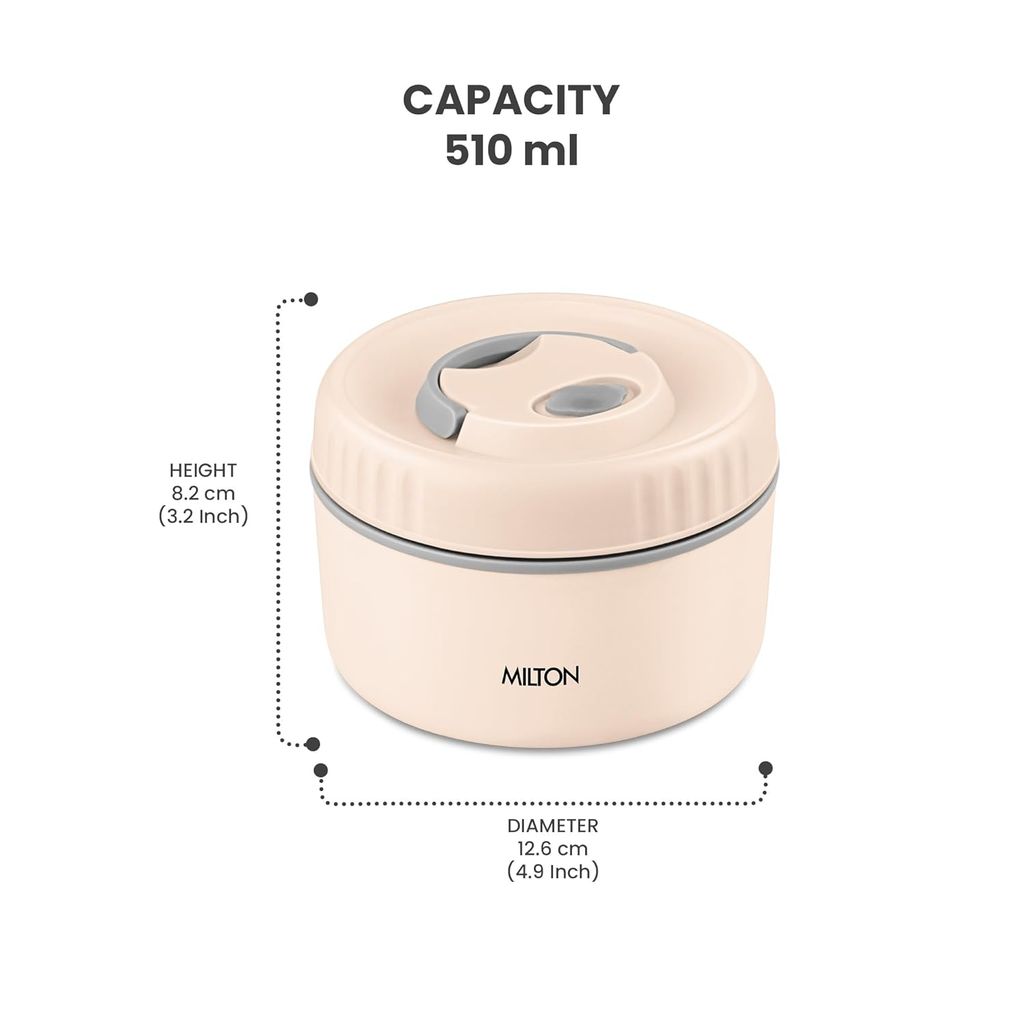 MILTON Snack Box Big I Inner Steel, PU Insulated 510 ml I Leak Proof with Air Vent I Lunch Box for Office Use view 2
