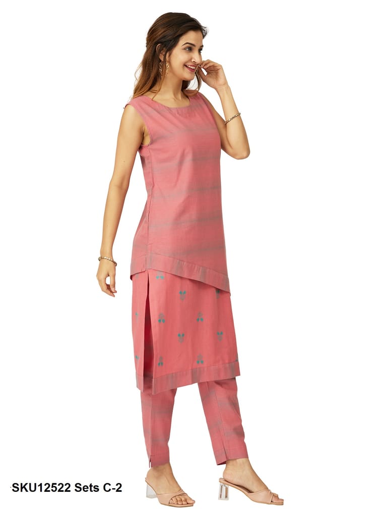 Women's Sleeveless Black & Teal Layered Cotton Kurti with Embroidered Design and Palazzo Set view 2