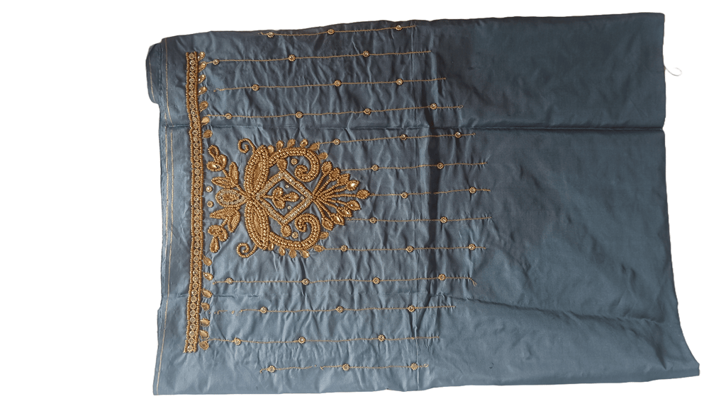 Blue Saree With Golden Embroidery Work view 2
