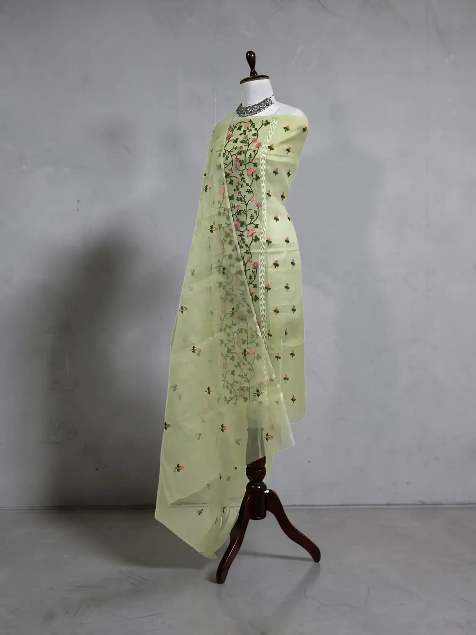 Kota Doria Cotton-Silk Dress Material with Hand-Embroidered Butis view 2