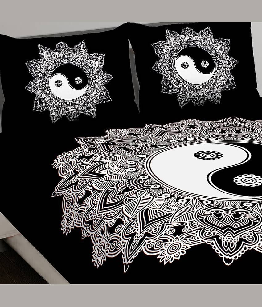 CLOTHORO Cotton 1 Double King Bedsheet with 2 Pillow Covers ( Black ) view 2