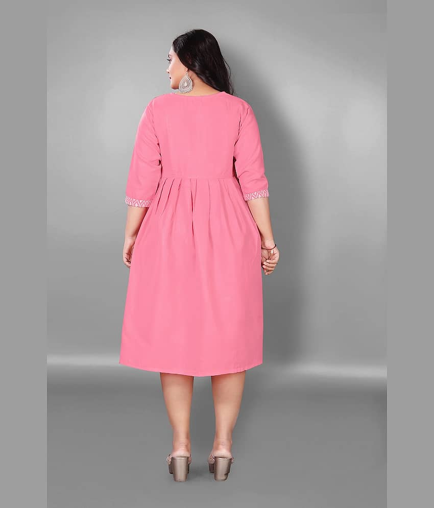 Hetsa Women Cotton Blend Embroidered Anarkali Kurti ( Pink ) view 2
