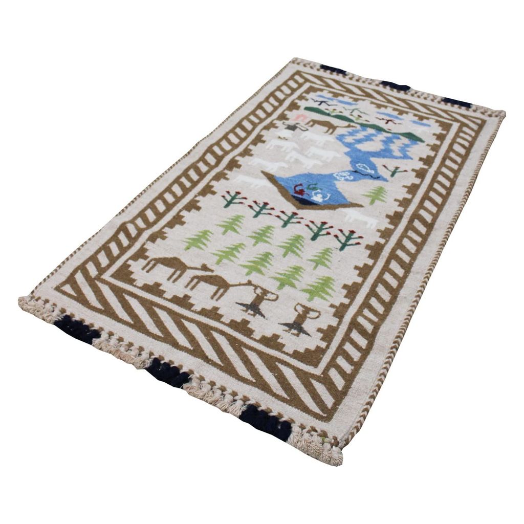 Garvi Gurjari (A Gujarat Govt Enterprise Handmade Multicolor Kharad Carpet/ Rugs - Cream view 2