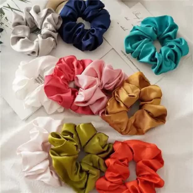 Elecsera Combo of 6 Solid Colored Satin Hair Elastic Scrunchies Rubber Band Pack of 6 (Multicolor) view 2