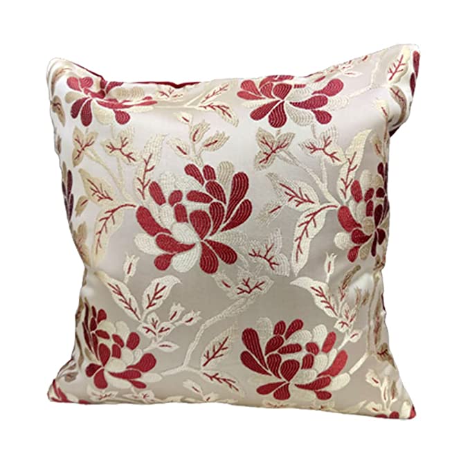 Maroon White Damask / Self Design / Woven Floral Motifs Zipper Square Combo Cushion Covers (24x24 inch or 60 x 60 cm) Set of 5 view 2