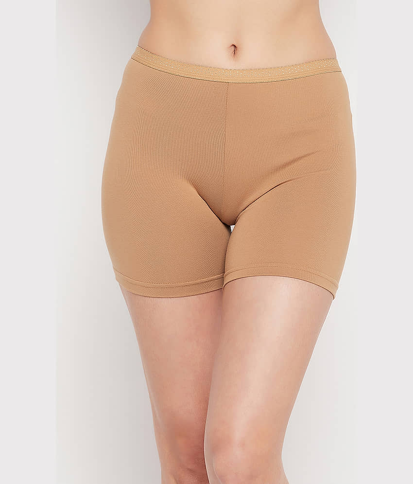 Clovia Cotton Solid Women's Boy Shorts ( Nude ) view 2