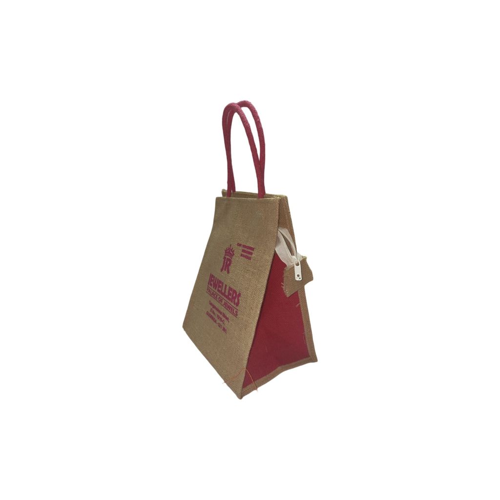 Jute Bag with Zipper Closure and Red Handle BAGS view 2