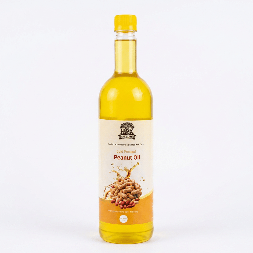 HRK Farms Cold Pressed Groundnut Oil | 100% Pure Peanut Oil | Unrefined & Zero Additives | Wood Pressed Groundnut Oil for Daily Cooking | Kachi Ghani Oil | Groundnut Oil Oil 1 L