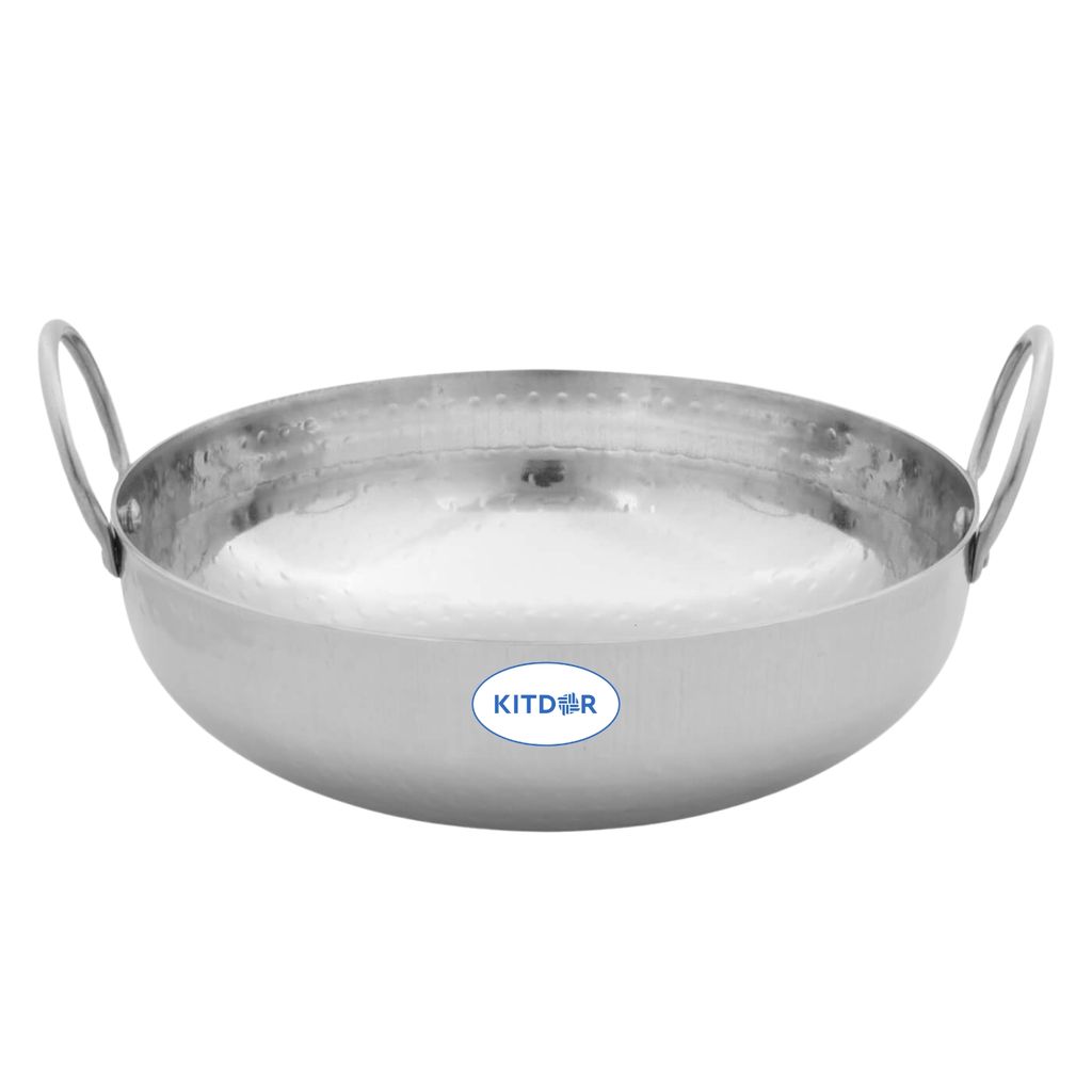 Stainless Steel 4 Liter Kadhai with Sturdy Handle, Heavy Bottom Hammered Kadai for Even Heat, Ideal for Deep Frying & Daily Cooking, Rust-Resistant & Durable (4L, Handle)