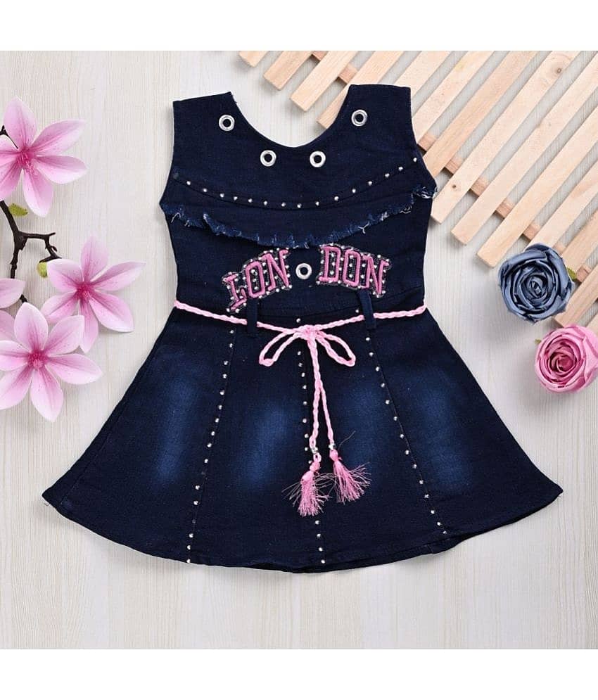New Collection Denim A-line Dress For Girls ( Pack of 1 , Blue )