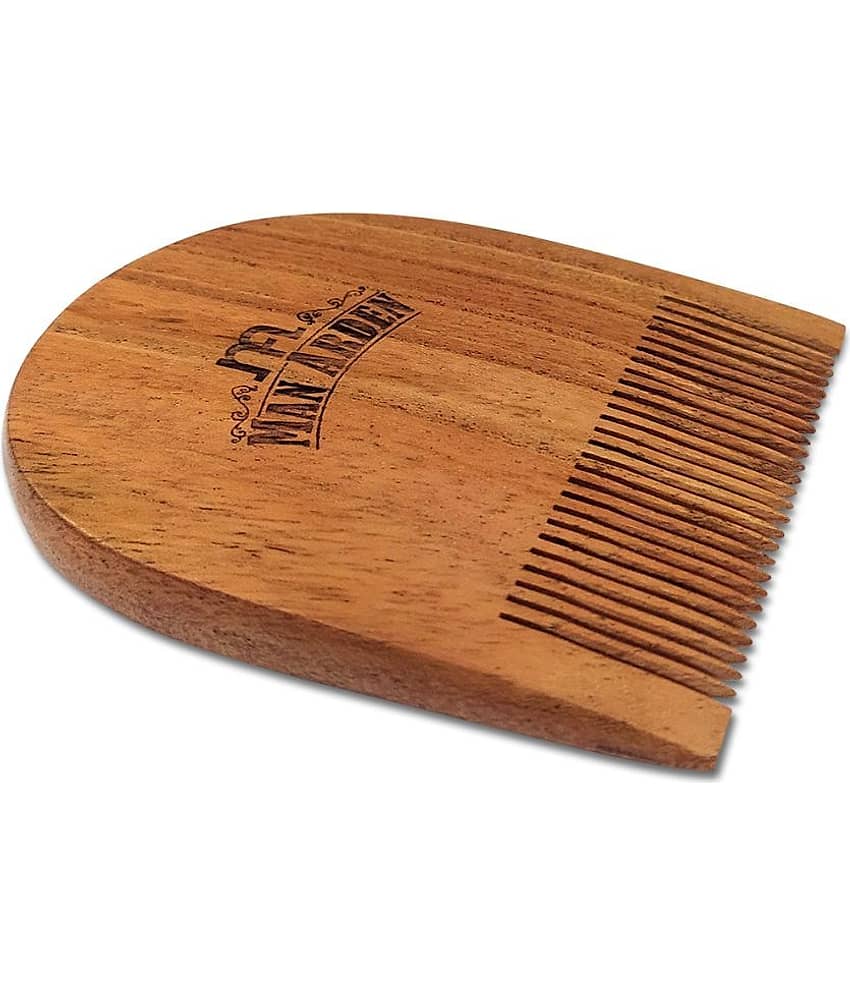Man Arden Pure Neem Wooden U Shaped Beard Comb with Premium Faux Leather Pouch view 2