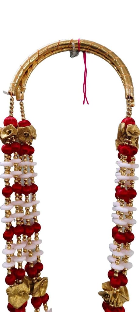 Red and White Pearl Beaded Traditional Indian Wedding Garland view 2