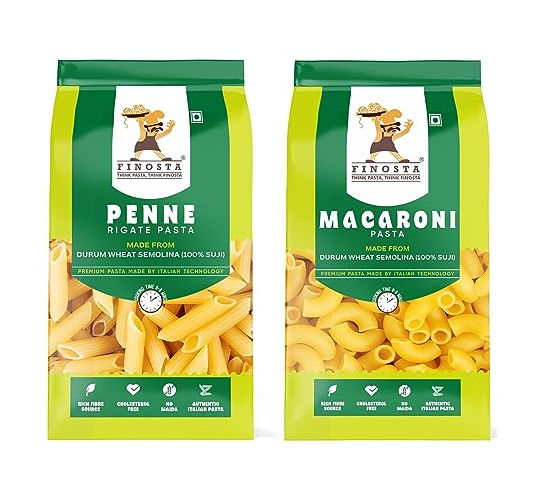 Finosta Pasta Penne & Macaroni Pasta, Pack of 2 - Made From Durum Wheat Semolina, 500 gm