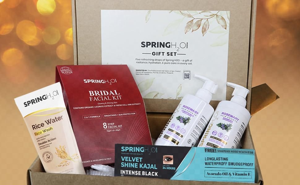 Spring H2O Personal Care Gift Set | 5-in-1 Beauty & Grooming Kit for Women & Men | Face Wash, Kajal, Facial Kit, Shampoo & Conditioner | Ideal Gift for Diwali & Rakhi view 2