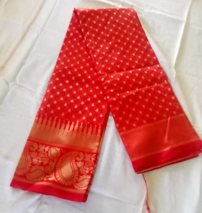 Red and gold zari woven banarasi silk saree view 2
