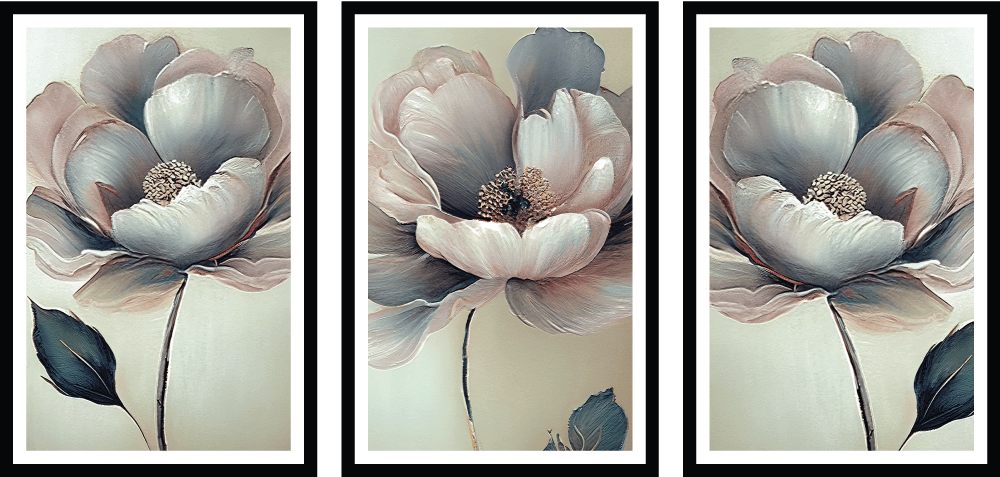 SET OF 3 PEONY FLOWERS PRINTS 48in X 24in WITH BLACK FRAME view 2