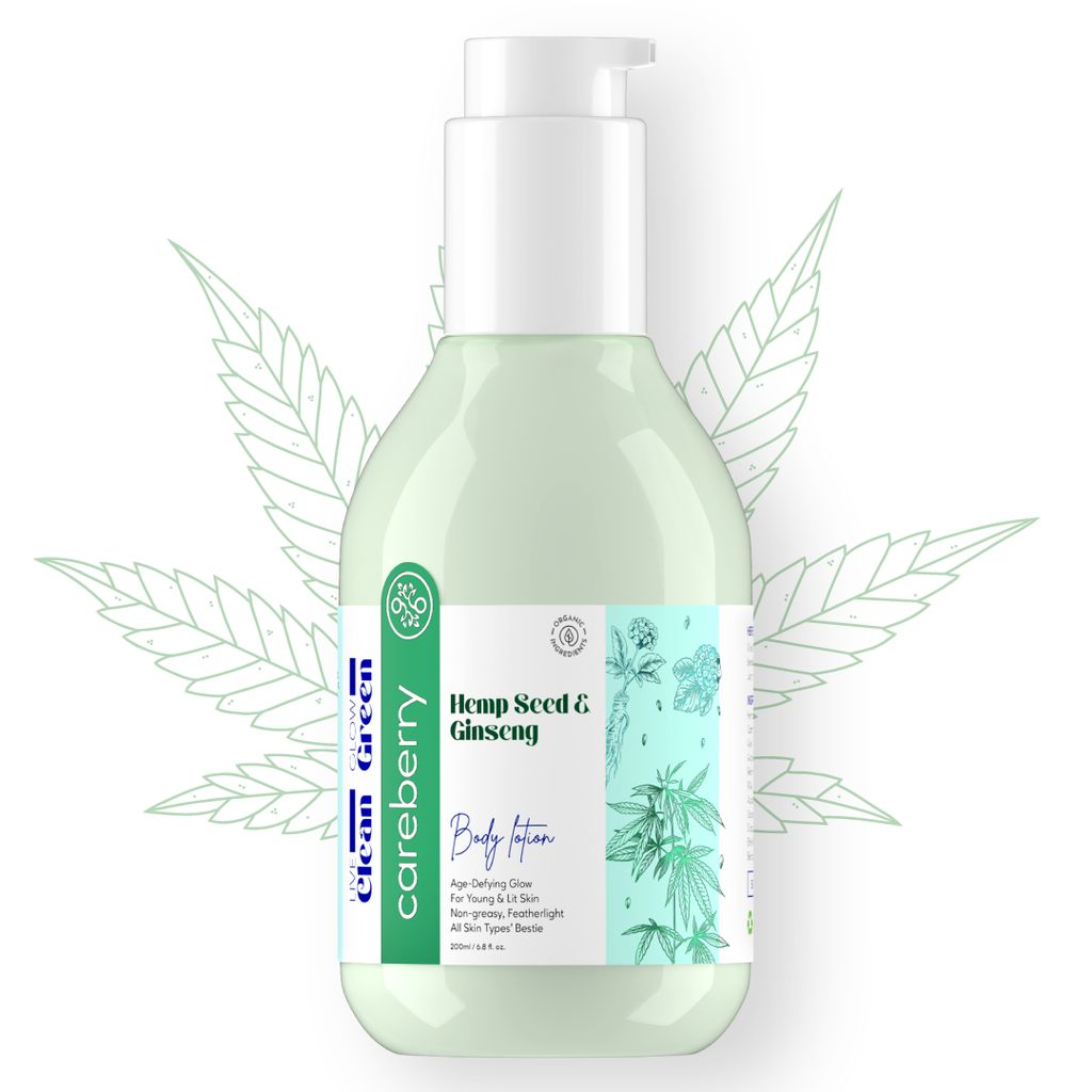 Careberry Hemp Seed Oil & Ginseng Calming Body Lotion, Non Greasy, Non Sticky, Ayush Certified Ayurvedic, Silicone's & Mineral Oil Free 200ml view 2