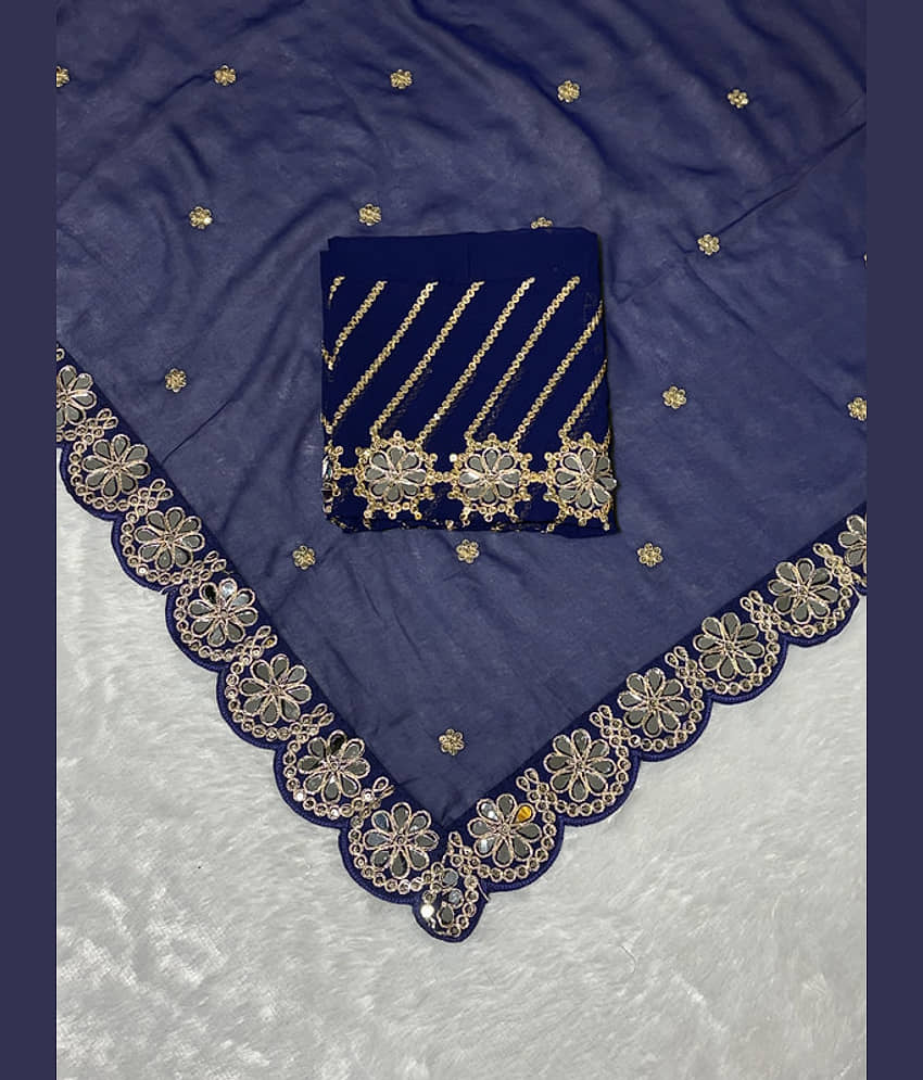ofline selection Georgette Embroidered Regular Saree With Unstitched Blouse Piece ( Navy Blue ) view 2
