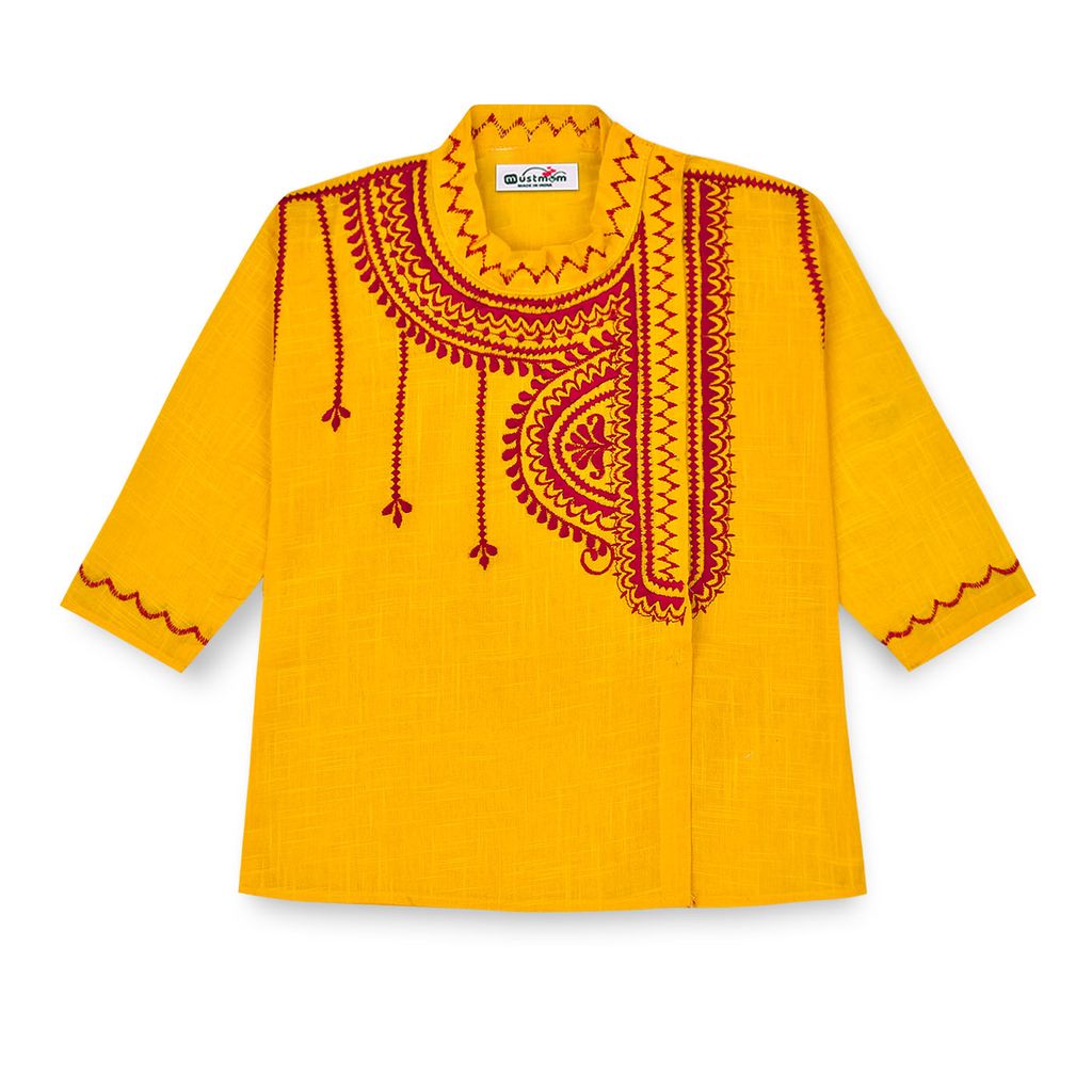 Mustmom Soft & Comfortable Traditional Embroidered Ethnic Dhoti Kurta Set for Baby Boy Annaprasana Choroonu Bhaatkhulai Rice Ceremony Weding Haldi Ceremony view 2