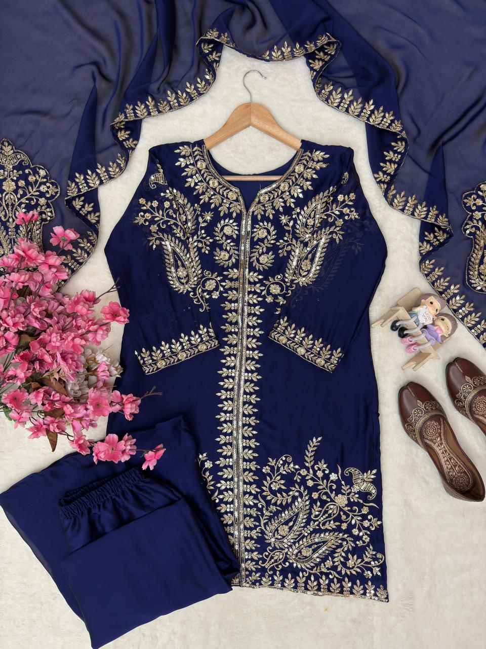 Rangoli Silk Embroidered Plazzo Set view 2