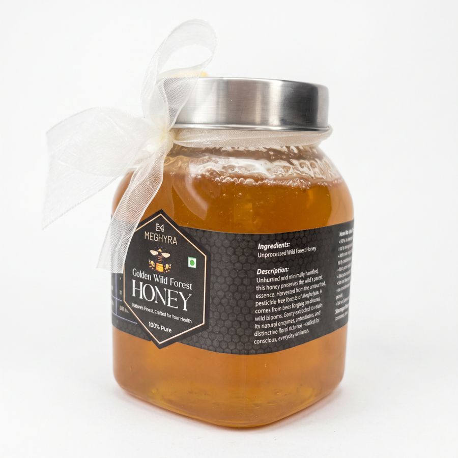 GOLDEN WILD FOREST HONEY - 300 gm - One Plastic Jar with honey dipper view 2