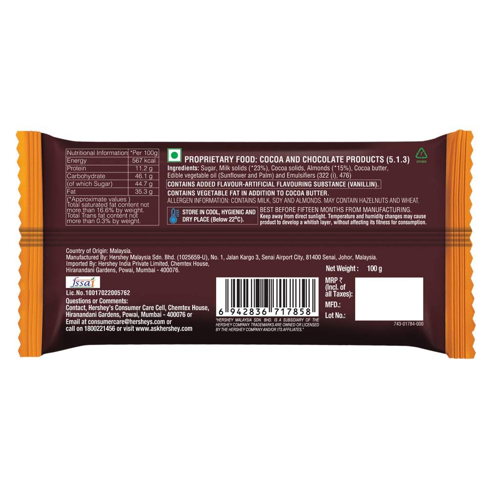 Hersheys Whole Almond Chocolate 100 Gms view 2